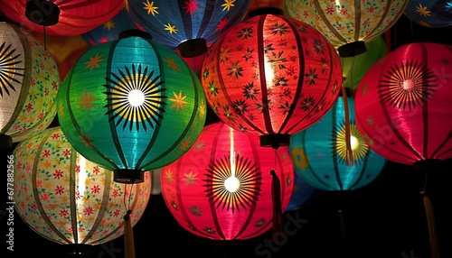 Vibrant paper lanterns illuminate night  symbolizing Chinese culture and tradition generated by AI