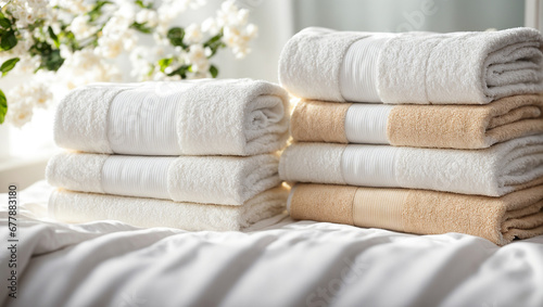 clean towel, flower, hotel © tanya78