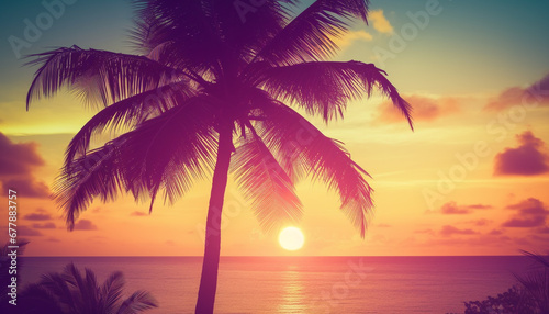 Tranquil sunset over tropical coastline  perfect for summer vacations generated by AI