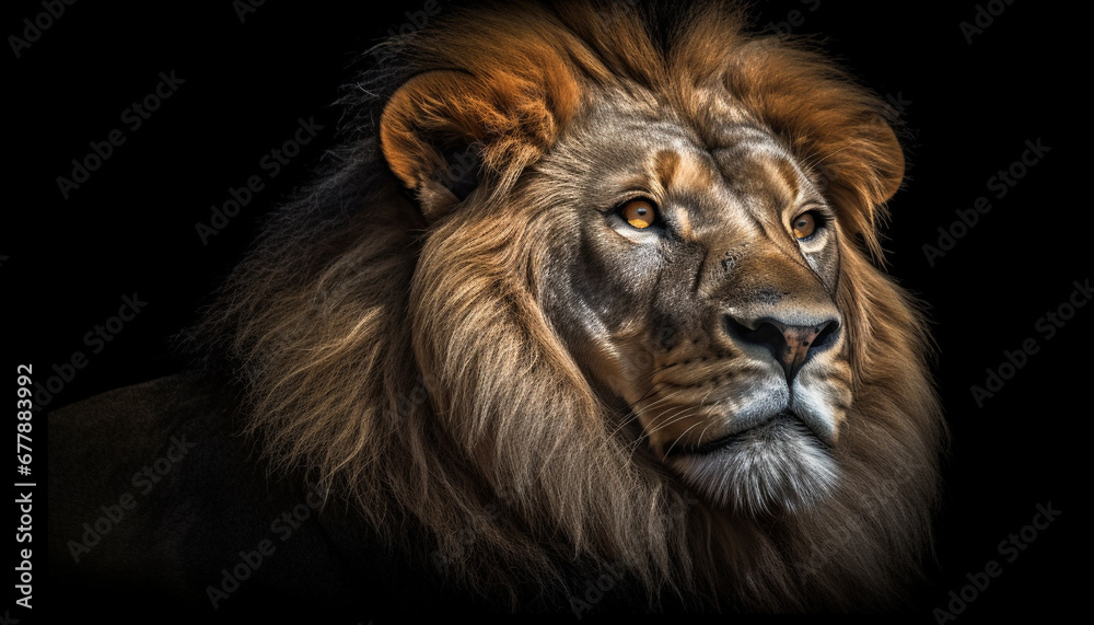 Majestic lion with a fierce gaze in African savannah generated by AI