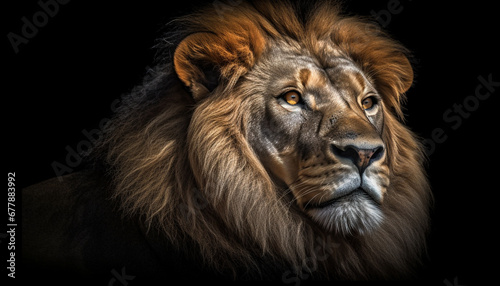 Majestic lion with a fierce gaze in African savannah generated by AI © Jeronimo Ramos