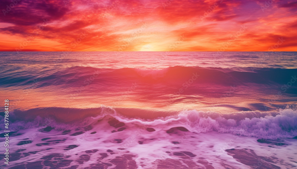 Vibrant sky reflects on tranquil water at dusk, nature beauty generated by AI Vibrant sky reflects on tranquil water at dusk, nature beauty generated by AI