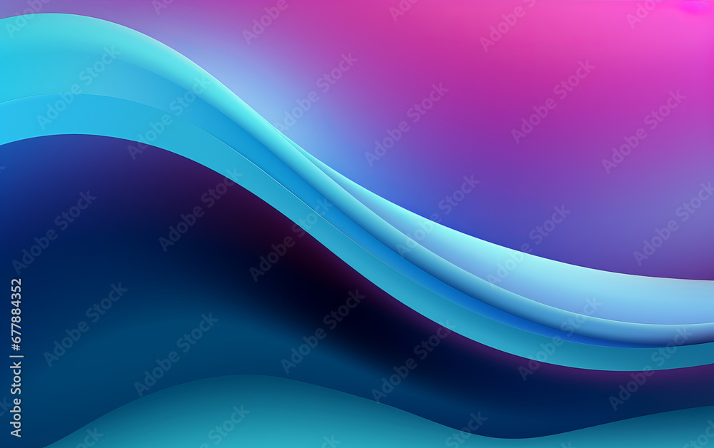 Obraz premium Elegant wavy formations of ribbons in a surreal 3D, Blue and purple gradient background, Colorful abstract. Iridescent Harmony: Abstract Wavy Multi-Colored. Website template concept