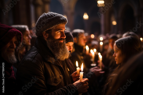 A candlelit church service on the night of the Orthodox Old New Year. Concept of religious observance and spirituality. Generative Ai.