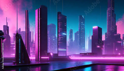 cyberpunk neon city night futuristic city scene backdrop wallpaper retro future 3d illustration urban sci fi scene