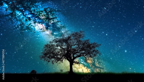 Milky Way illuminates starry night sky over forest silhouette generated by AI
