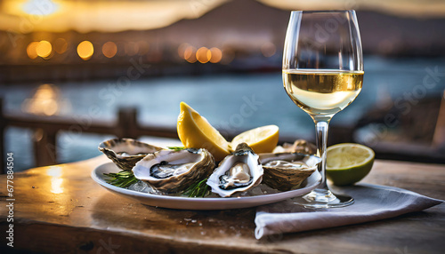 feast on some freshly shucked oysters and savor a glass of white wine in a vibrant seafood eatery ai generative