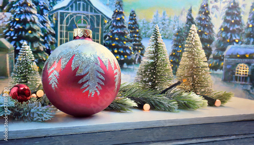 beautiful christmas decoration with a ball and fir trees ai generated
