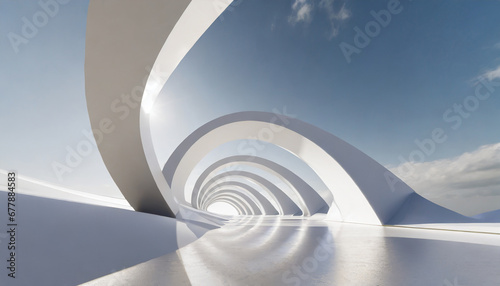 abstract architecture background futuristic white arched interior 3d render