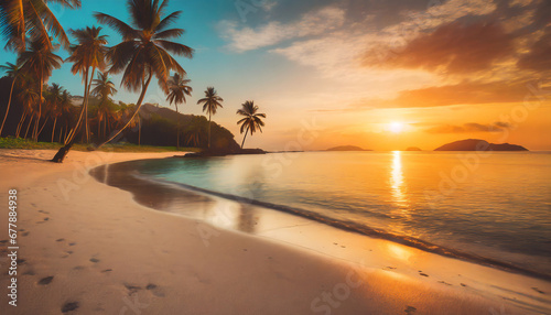 best island beach silhouette palm trees panoramic destination landscape inspire sea sand popular vacation tropical beach seascape horizon orange gold sunset sky calm tranquil relax summer travel © Art_me2541