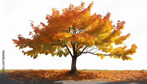 isolated tree with autumn leaves on white