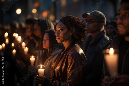 A candlelight vigil at a MLK Day event, promoting unity and peace. Concept of reflection and solidarity. Generative Ai.