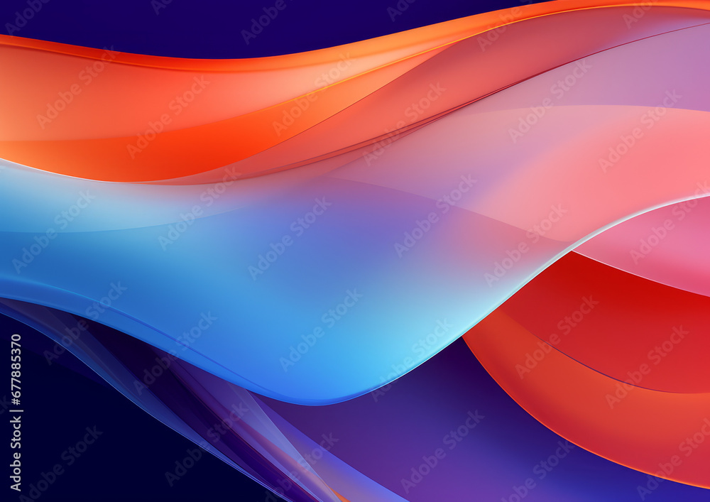 Naklejka premium Elegant wavy formations of ribbons in a surreal 3D, Blue and purple gradient background, Colorful abstract. Iridescent Harmony: Abstract Wavy Multi-Colored. Website template concept