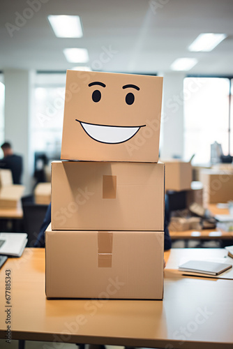 office worker in funny cardboard box
