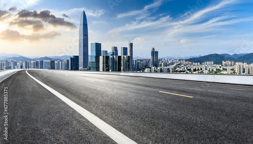 asphalt road and urban skyline with modern buildings in shenzhen guangdong province china