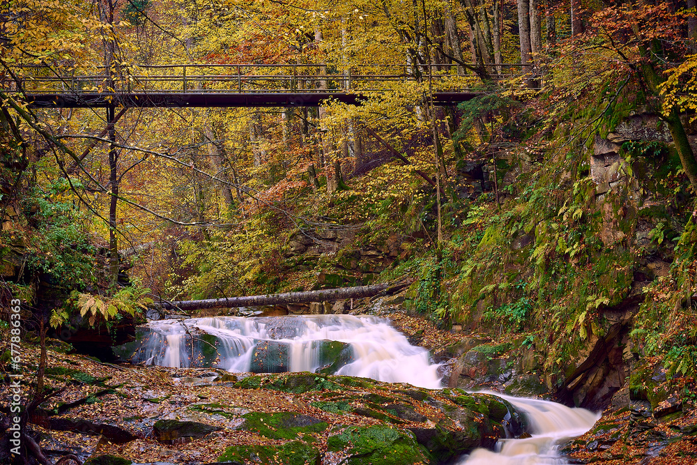 flowing waterfall in the mountain