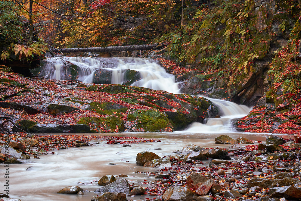 flowing waterfall in the mountain