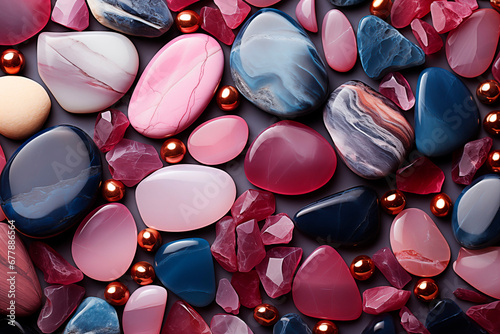 a close up of a bunch of marble and glass colorful stones on a table
