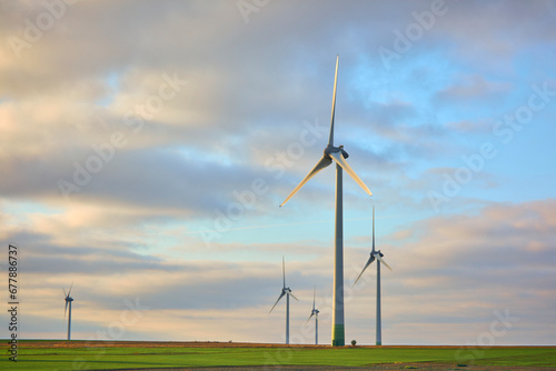 Obraz na płótnie wind farm at sunrise in Romania w salonie