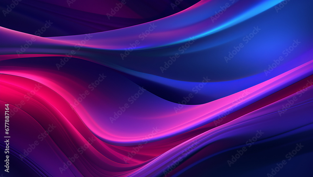 Fototapeta premium Elegant wavy formations of ribbons in a surreal 3D, Blue and purple gradient background, Colorful abstract. Iridescent Harmony: Abstract Wavy Multi-Colored. Website template concept