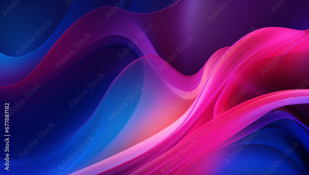 Elegant wavy formations of ribbons in a surreal 3D, Blue and purple gradient background, Colorful abstract. Iridescent Harmony: Abstract Wavy Multi-Colored. Website template concept