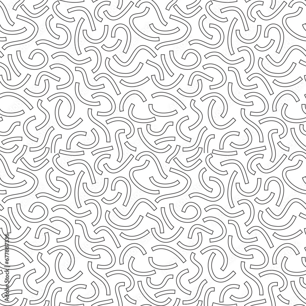 Monochrome geometric seamless pattern. Black outline curved lines