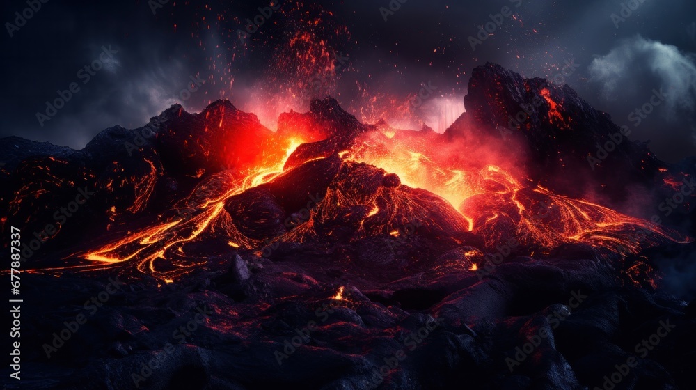 Volcano erupting with flowing lava.