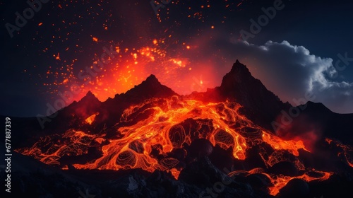 Volcano erupting with flowing lava.