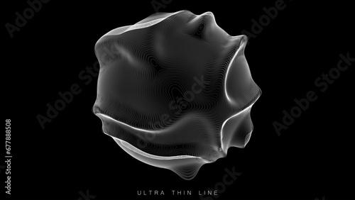 Ultra thin line fluid geometry. Dynamic vector distorted spheres.