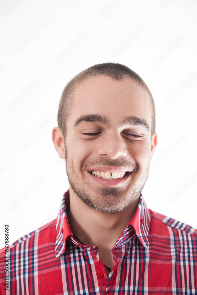 Playfully tricked, he enjoys the humor Playfully tricked, he enjoys the humor