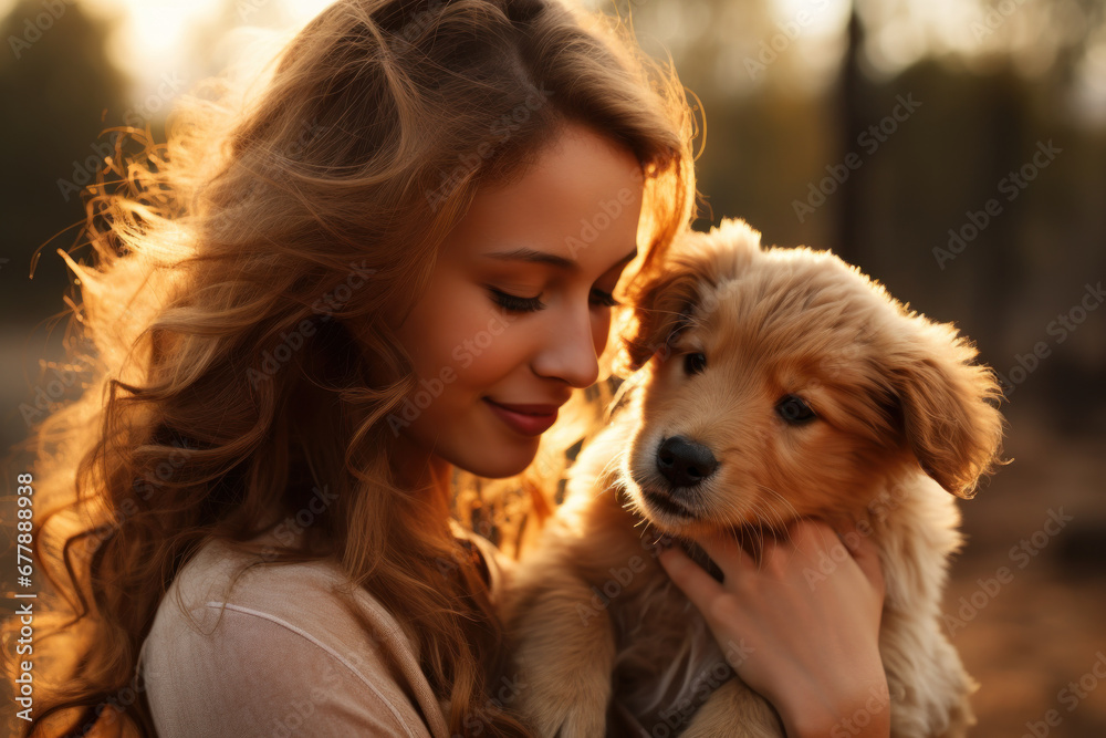 A sweet puppy giving gentle kisses to its doting owner. Concept of unconditional love. Generative Ai.