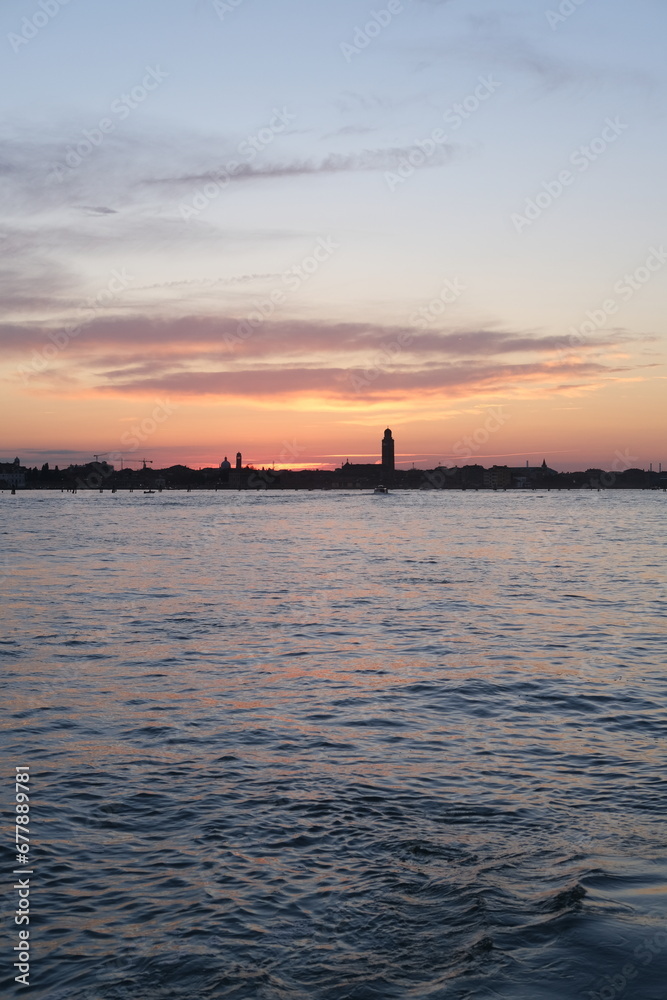 The Venetian lagoon view from Murano. Venice, Italy - November 12, 2023.