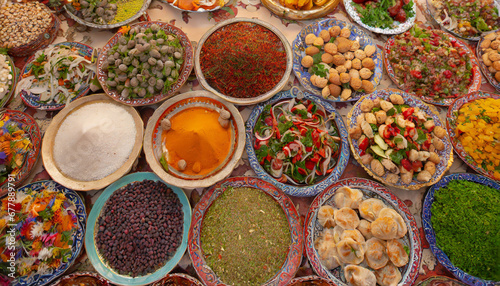 A bustling spring marketplace in Istanbul, Turkey, with colorful bazaars offering spices, textiles, and the delightful aromas of Turkish street food.