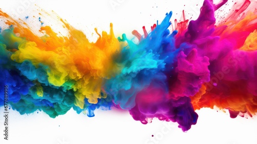 Paint Holi  colorful rainbow Holi paint splashes on isolated white background  explosion of colored powder. abstract background.