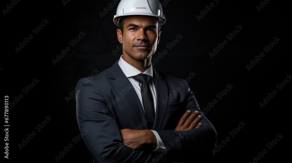 A Expert engineering consultant with arms crossed looking at camera, side view, half body shot, black isolated background, PNG, A Expert engineering consultant with arms crossed looking at camera, side view, half body shot, black isolated background, PNG,