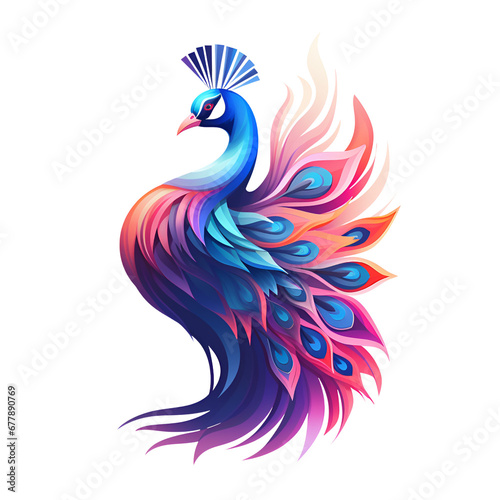 Artistic Style Beautiful Peacock Painting Drawing Cartoon Style Illustration No Background Perfect for Print on Demand Merchandise