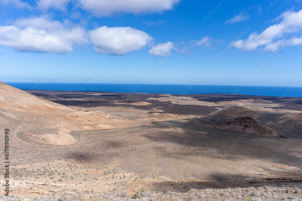 View of the volcanos and the atlantic ocean in Lanzarote, canaries, spain