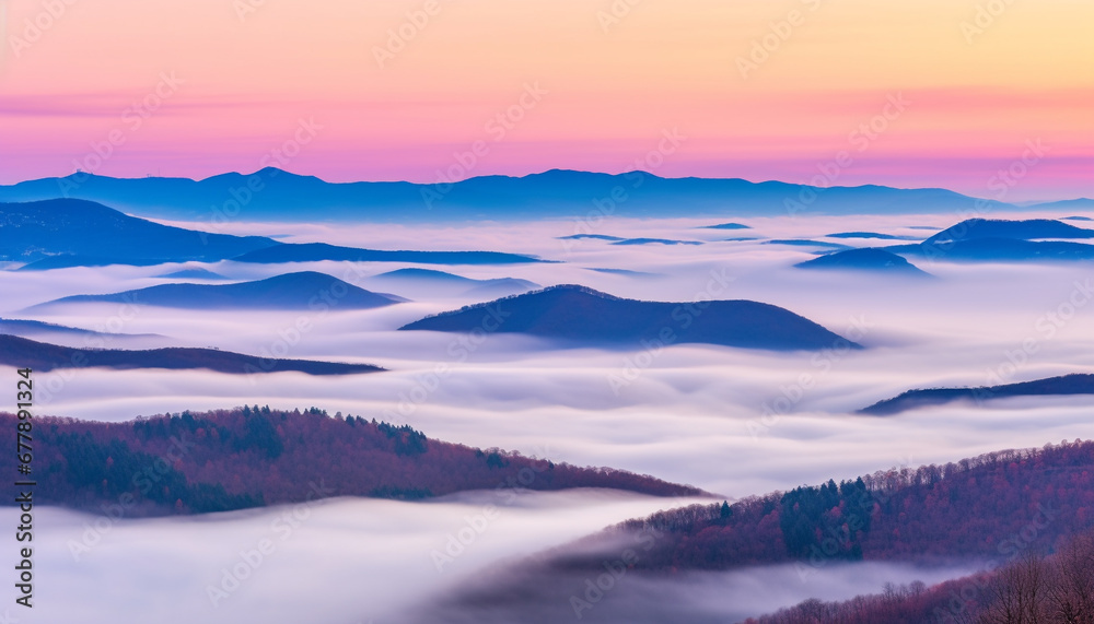 Majestic mountain range in tranquil scene, nature beauty at dawn generated by AI Majestic mountain range in tranquil scene, nature beauty at dawn generated by AI