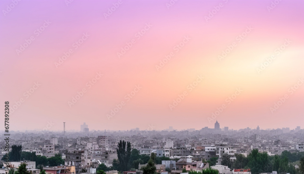 Beijing skyline at dusk, a multi colored history high up generated by AI