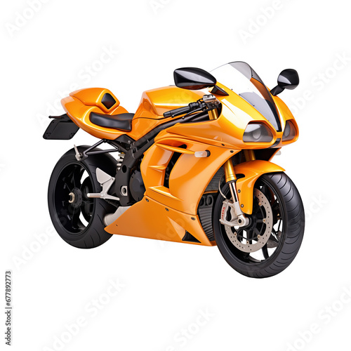 A orange sport bike motorcycle isolated on transparent background  side view. Generative AI
