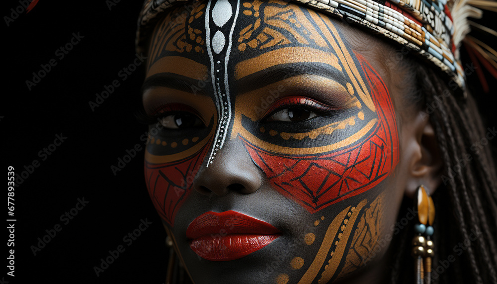 Beautiful indigenous woman with stunning face paint generated by AI
