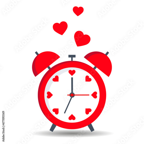 Illustrator of an alarm clock with a heart.Wedding and Valentine's Day concept on a white background.