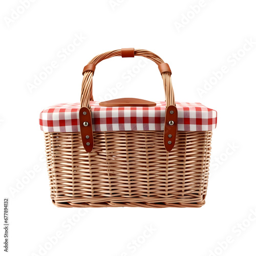 Camping or Picnic wicker basket isolated on transparent background, AI