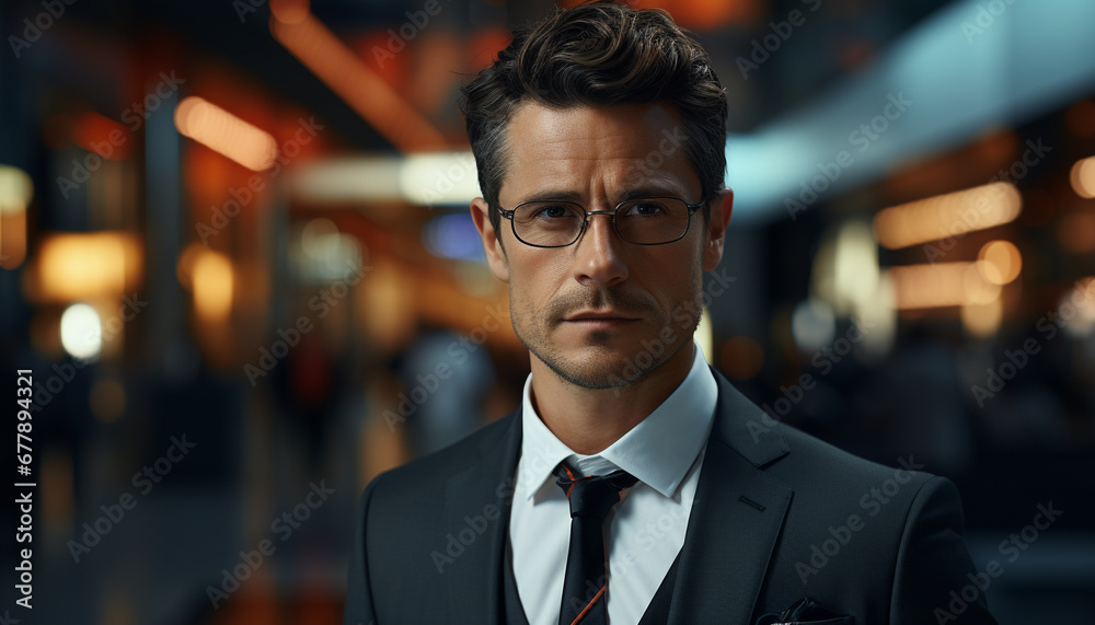 Confident businessman looking at camera, successful in corporate business generated by AI Confident businessman looking at camera, successful in corporate business generated by AI