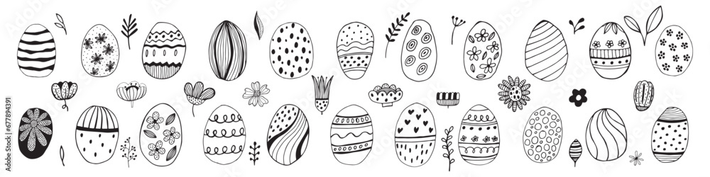 Easter eggs with botanical elements set doodle style. Happy easter hand ...