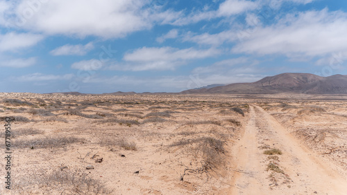 View of la Graciosa island close to lanzarote, canary island spain, with only dirt roads and old volcano