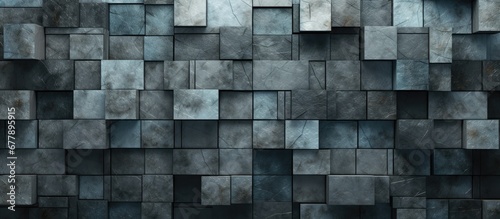 The abstract art piece displayed on the white wall showcases a retro black and grunge pattern using silver bricks as a texture to create a unique background inspired by old architecture © TheWaterMeloonProjec