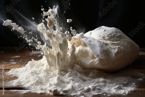 Flour spilling from a torn sack, symbolizing the abundance and versatility of flour. Generative Ai.