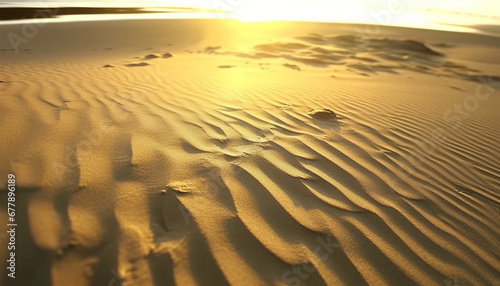 Golden sand dunes ripple in tranquil wave pattern at sunset generated by AI