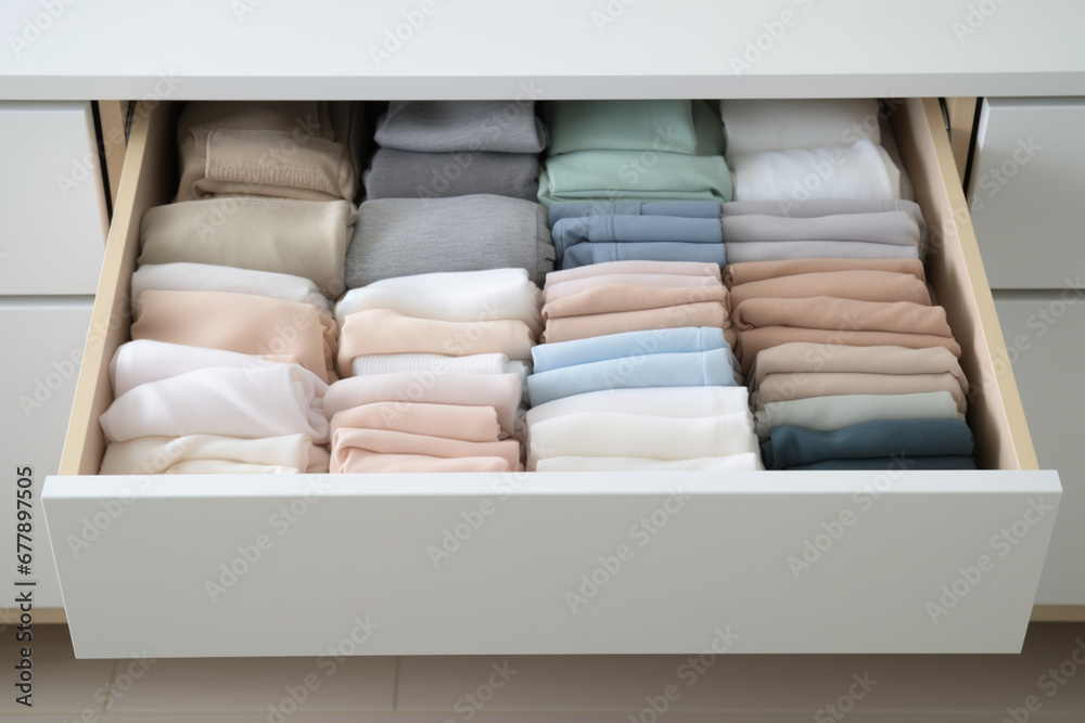 drawer drawer with things arranged in an organized and neat manner, the concept of reducing excessive consumption,conscious shopping,waste reduction drawer drawer with things arranged in an organized and neat manner, the concept of reducing excessive consumption,conscious shopping,waste reduction